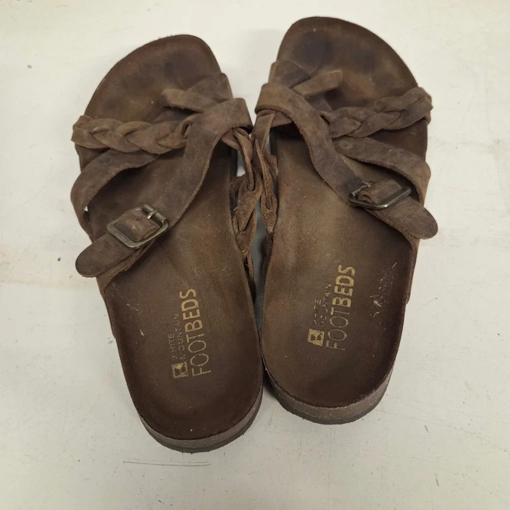 White Mountain Footbeds Brown Suede Braided Strappy Buckle Slide Sandals Mens 9